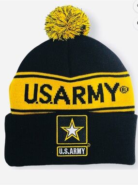 JWM Military Vintage 80s U.S. Army PomPom Cuffed Knit Embroidered Winter Beanie